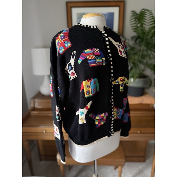 Christine Foley 90s Colorful Fun Sweater Print Cardigan, Fun Buttons Sz 3, Rare! - Picture 4 of 7
